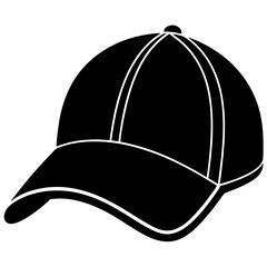 Silhouette Vector Illustration Of A Stylish Black Baseball Cap Design With White Outline On White Background