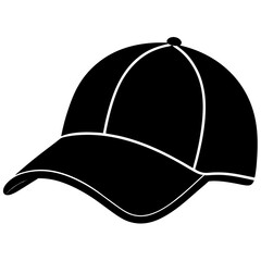 Simple Black And White Baseball Cap Isolated On White Stylish Headwear Silhouette Vector Image For Sport Or Fashion Design