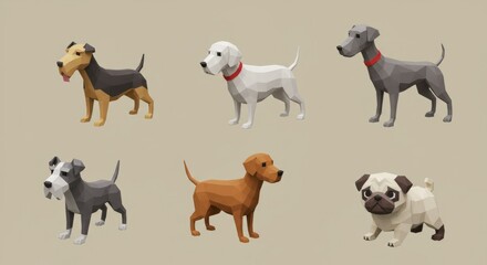 Obraz premium Adorable Low Poly Pixel Art Dog Illustrations