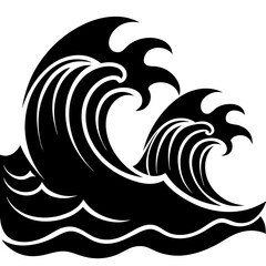 Naklejka premium Powerful Ocean Wave Graphic Illustration In Black And White Maritime Design Creating A Nautical Seascape With Stylized Elements