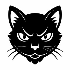 Minimalist Black Silhouette Of Angry Cat Head With Piercing Eyes And Sharp Whiskers Striking Logo Design For Pet Industry