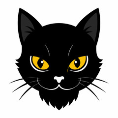 Obraz premium Black Cat Face With Yellow Eyes Vector Illustration Detailed Feline Head Design Isolated On White Background Halloween Theme For Posters And Designs