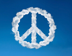 Naklejka premium Peace sign made from clouds in the sky under the field