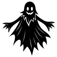 Cute Black Halloween Ghost Illustration Isolated On White Background For Spooky Season Celebrations Vector Graphic Element