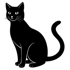 Black Cat Illustration Sitting Upright With A Curled Tail Graceful And Elegant Simple Design Style For Graphic Resources