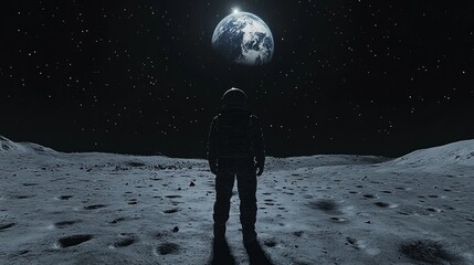 Solitude, exploration: astronaut on moon.