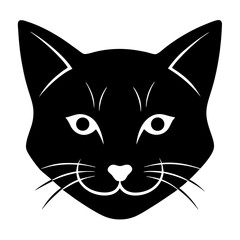Elegant Black Cat Head Vector Illustration Minimalist Design For Logo Apparel Or Graphic Projects Featuring Whiskers And Triangular Nose On White Background