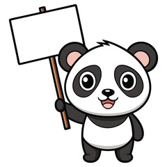 Cheerful Panda Cartoon Standing Holding Blank Sign on White with Transparent Background