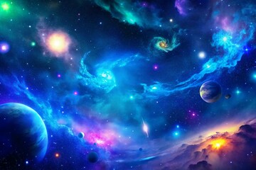 Obraz premium Colorful Cosmic Space Scene with Stars and Planets in the Universe