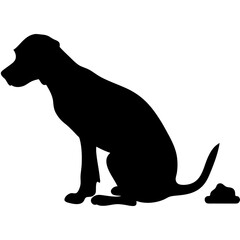 Black Silhouette Illustration Of A Dog Pooping On The Ground With A White Background For Graphic Design Projects