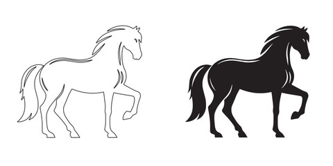 Powerful horse silhouette vector – clean and bold design for equine and rustic-themed logos – horse silhouette – horse vector – horse illustration – horse outline – horse line art

