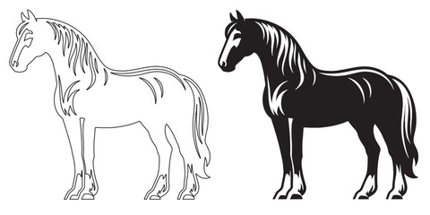 Horse vector illustration – bold silhouette perfect for logos, digital art, and equine-based branding – horse silhouette – horse vector – horse illustration – horse outline – horse line art

