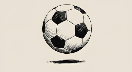 Obraz premium Sketch of a soccer ball floating with a shadow on a light background showcasing its classic design and structure Generative AI