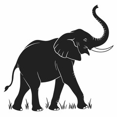 Obraz premium Elegant Elephant Silhouette Walking Through Grass Artistic African Wildlife Animal Illustration Exotic Nature Minimalist Design Graphic Design Image
