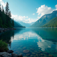 lake and mountains