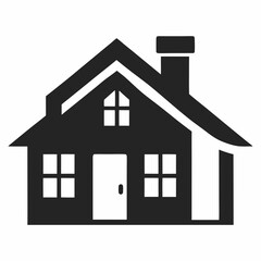 Minimalist Monochrome House Illustration With Chimney Vector Graphics For Architectural Designs And Real Estate Projects On White Background