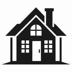 House Illustration With Classic Design Elements Including A Chimney Windows And A Front Door In Black And White