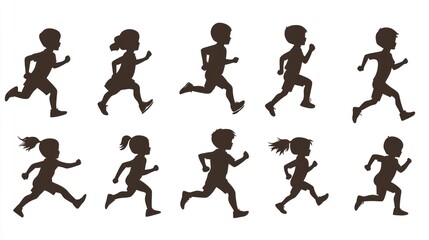 Active Kids: A Collection of Running Children Silhouettes