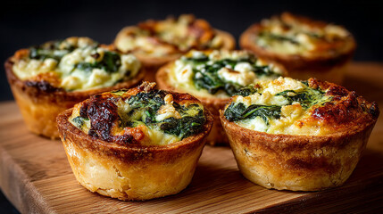 Mini quiches with spinach and cheese in a flaky crust