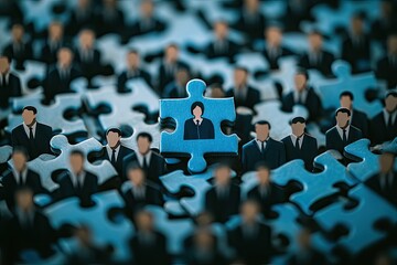 Unique individual standing out in a crowd of similar professionals