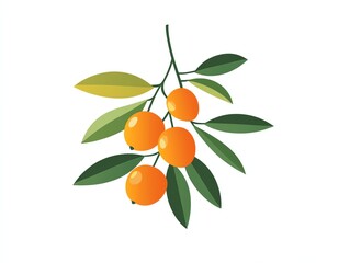 a sea buckthorn berry clipart, medicinal fruit, flat vector design, orange and green, isolated on white background