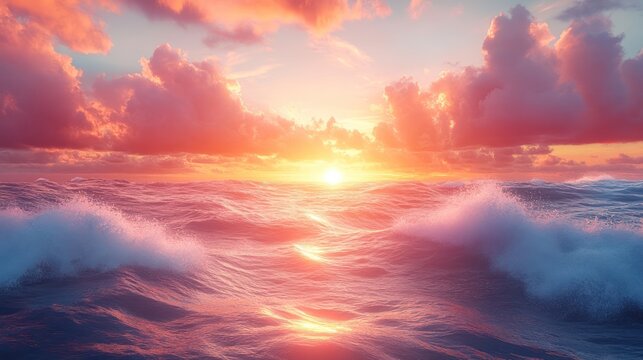 Sunset over ocean clouds
