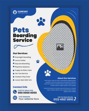 Pet boarding service poster and flyer design or Pets related business a4 size flyer template