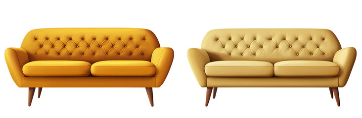 Obraz premium Two yellow sofas isolated on a transparent background PNG