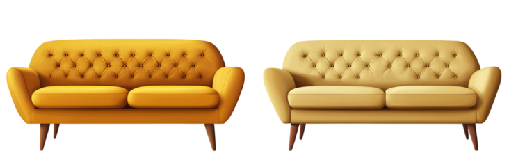 Two yellow sofas isolated on a transparent background PNG