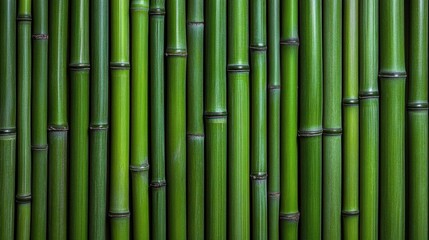 Fototapeta premium Bamboo stalks create a lush green wall in a serene garden setting