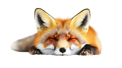 Fototapeta premium Majestic Red Fox Vulpes Vulpes Lying Isolated on White Background