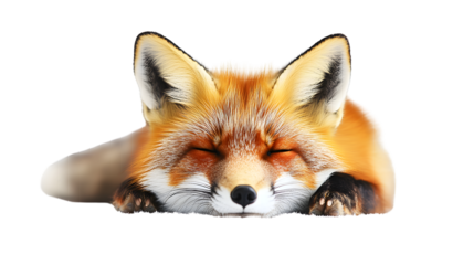 Majestic Red Fox Vulpes Vulpes Lying Isolated on White Background