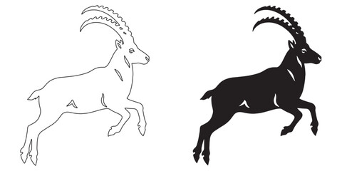 Majestic alpine ibex line art – minimalist silhouette for wildlife and nature content – ibex silhouette – ibex vector – ibex illustration – ibex outline – ibex icon – ibex line art

