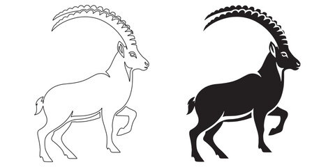 Rugged ibex vector silhouette – strong and minimal design for mountain and safari art – ibex silhouette – ibex vector – ibex illustration – ibex outline – ibex icon – ibex line art

