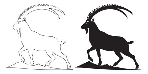 Creative ibex icon design – crisp vector artwork for wildlife-themed designs – ibex silhouette – ibex vector – ibex illustration – ibex outline – ibex icon – ibex line art

