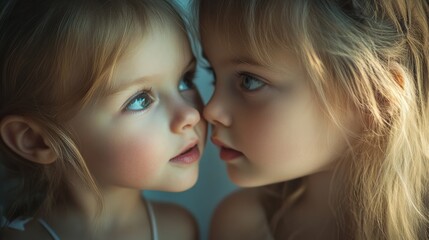 Obraz premium Two young girls sharing an intimate moment indoors