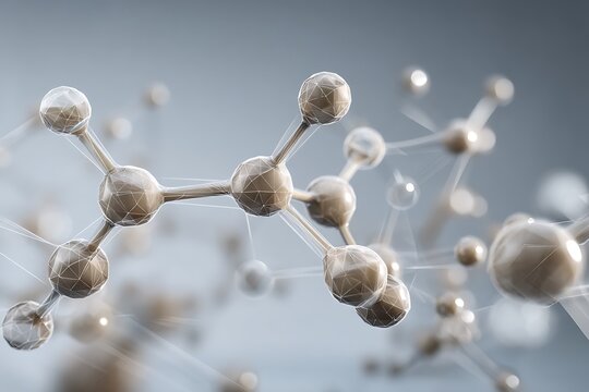 Abstract molecule structure for science, technology, medical, cosmetic, or healthcare concepts, with a neutral background.