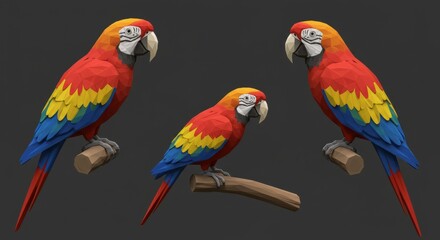 Obraz premium Three Colorful Birds Perched On Branches Pixel Art