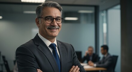 Fototapeta premium Confident Mature Businessman Leader Portrait - A successful businessman, symbolizing leadership, confidence, experience, strategy, and achievement. He exudes professionalism and success