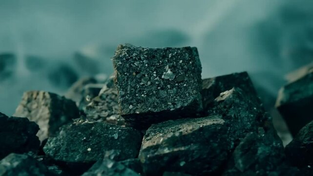 pile of mined uranium ore, zoom in. 4K
