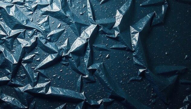 Wrinkled plastic wrap texture on a dark surface, background, material