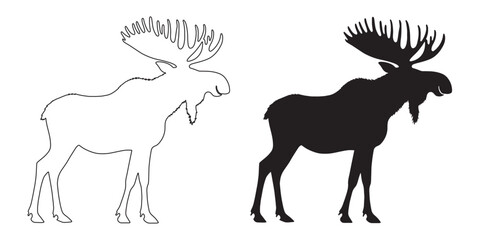 Northern wildlife moose – strong vector icon perfect for eco-themed designs – moose silhouette – moose vector – moose illustration – moose outline – moose icon – moose line art

