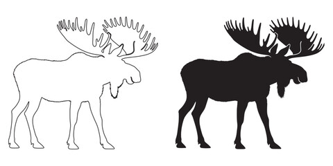 Graphic moose line art &ndash; detailed vector silhouette for northern wildlife branding &ndash; moose silhouette &ndash; moose vector &ndash; moose illustration &ndash; moose outline &ndash; moose icon &ndash; moose line art

