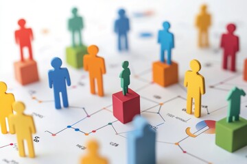 Colorful figures on charts, leadership concept, diverse team