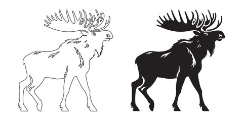 Elegant vector moose – northern animal silhouette for rustic and lodge style visuals – moose silhouette – moose vector – moose illustration – moose outline – moose icon – moose line art

