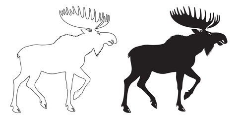 Cool moose outline vector – sharp line design for woodland and winter themes – moose silhouette – moose vector – moose illustration – moose outline – moose icon – moose line art

