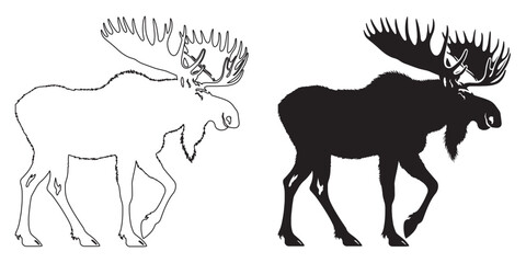 Strong moose vector – high-quality silhouette design ideal for woodland visuals – moose silhouette – moose vector – moose illustration – moose outline – moose icon – moose line art

