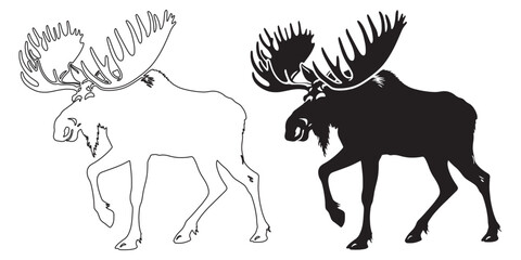 Northern moose silhouette – detailed vector art for forest and cabin-related design – moose silhouette – moose vector – moose illustration – moose outline – moose icon – moose line art

