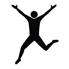 a black silhouette of a person jumping with arms
