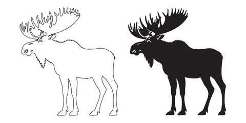 Clean moose outline design – vector drawing ideal for outdoor adventure and lodge themes – moose silhouette – moose vector – moose illustration – moose outline – moose icon – moose line art

